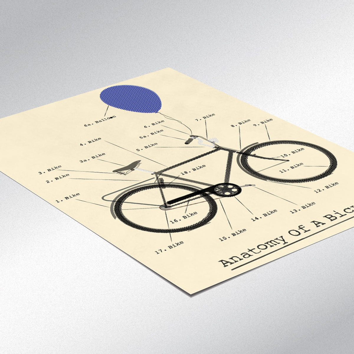 Vintage Bicycle Poster of the Anatomy of a Bike