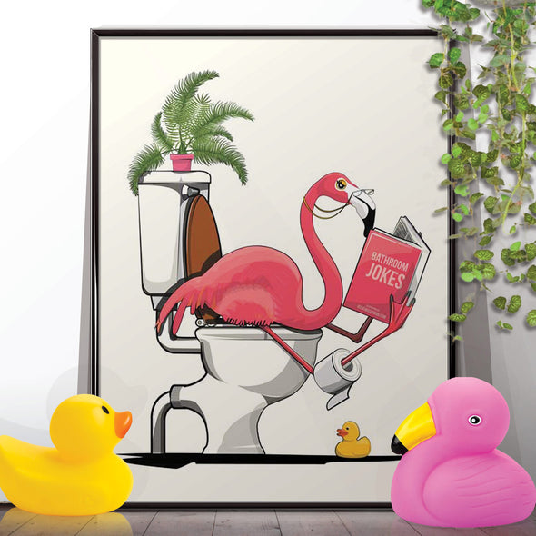 Flamingo sitting on Toilet