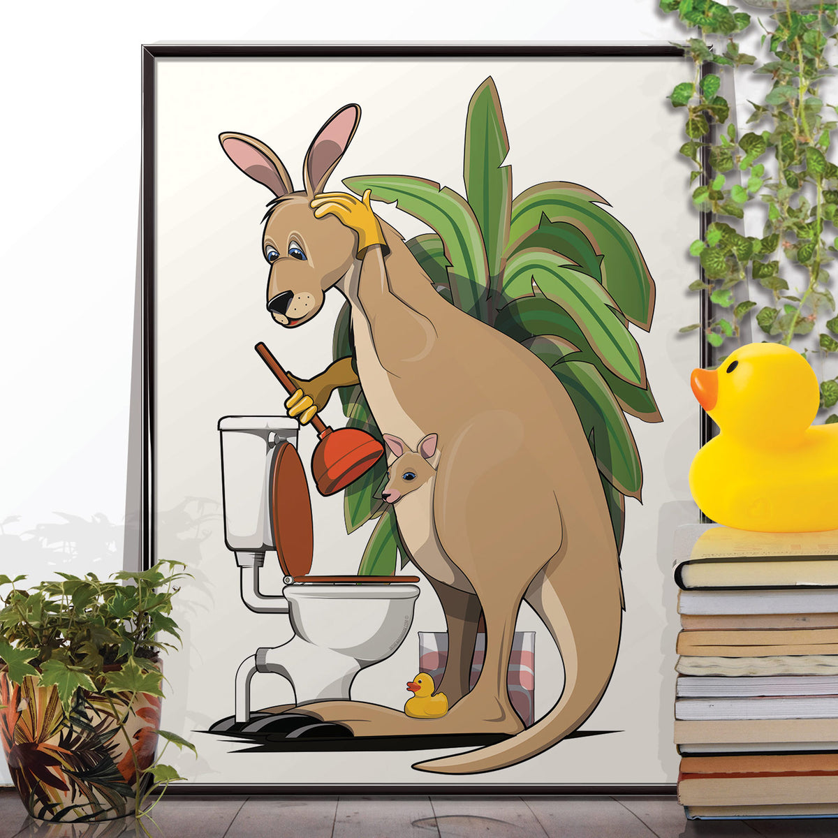 h*n様 tarou2 〈GUMMI〉クリアポスターA 『BATHROOM』 Kangaroo Cleaning the Toilet, funny Bathroom Humour Poster
