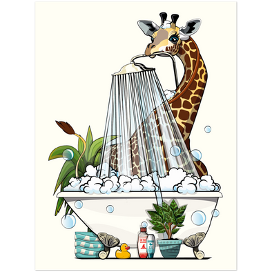 Giraffe in the Shower, funny bathroom poster, wall art home decor print