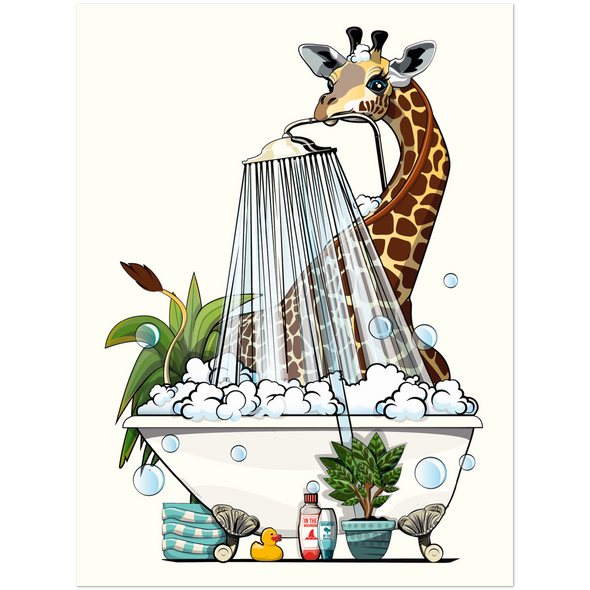 Giraffe in the Shower, funny bathroom poster, wall art home decor print