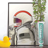 Space Astronaut Brushing teeth, funny toilet poster, wall art home decor print