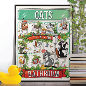 Cats in the Bathroom, funny toilet poster, wall art home decor print