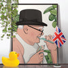 Churchill Cleaning teeth in the Bathroom, funny toilet poster, wall art home decor print