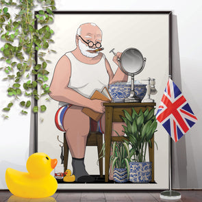 Churchill shaving in the Bathroom, funny toilet poster, wall art home decor print