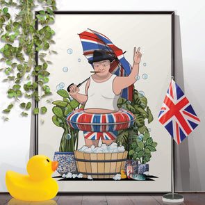 Churchill using a foot Spa in the Bathroom, funny toilet poster, wall art home decor print