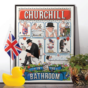 Churchill in the Bathroom, funny toilet poster, wall art home decor print