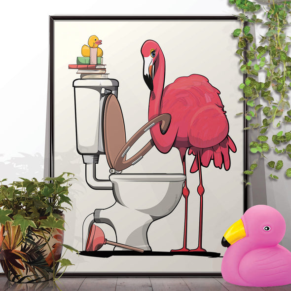 Flamingo Head in Toilet seat in the Bathroom