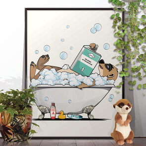 Meerkat in the Bath, funny Bathroom poster, wall art home decor print