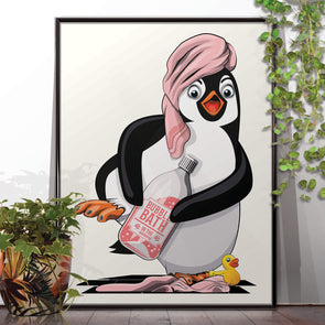Naked Penguin, funny Bathroom poster, wall art home decor print
