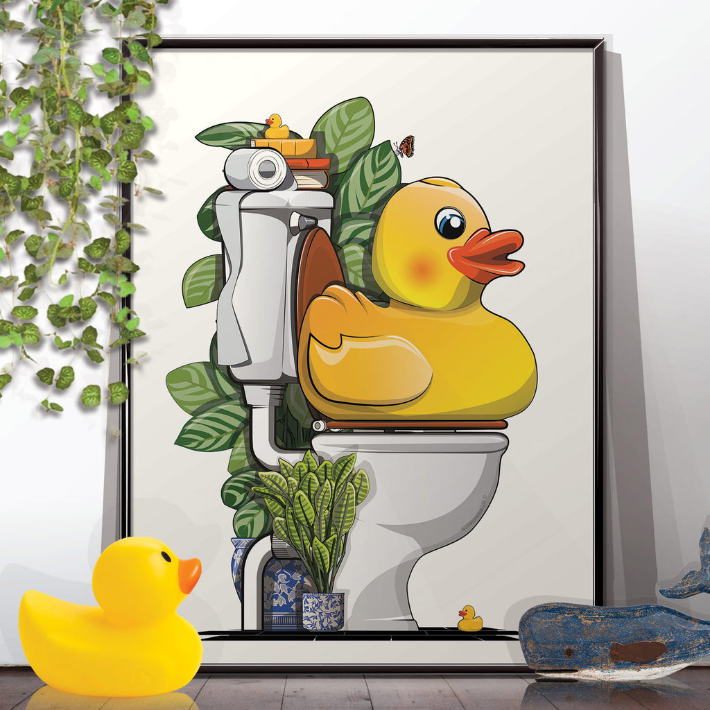 Rubber Duck, duck fishing in the bath, Bathroom, funny poster 