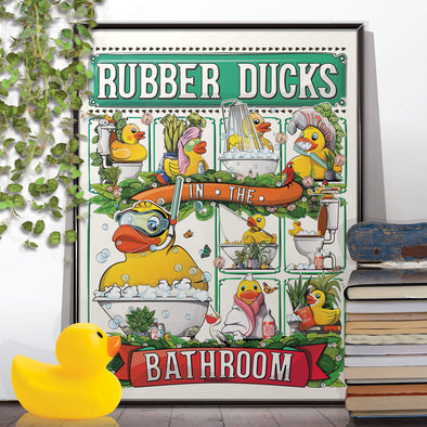 Rubber Ducks in the Bathroom, funny bathroom wall art home decor print