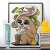 Sloth Brushing Teeth, funny toilet poster, wall art home decor print