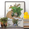 Sloth Reading in the Bath, funny toilet poster, wall art home decor print