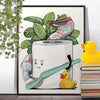 Toilet Paper Brushing Teeth in the Bathroom, funny toilet poster, wall art home decor print