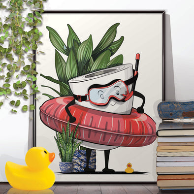Toilet Paper going for a swim, funny bathroom wall art home decor print