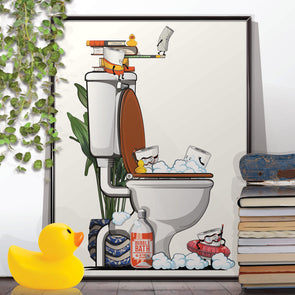 Toilet Rolls Swimming in the Toilet, funny bathroom wall art home decor print