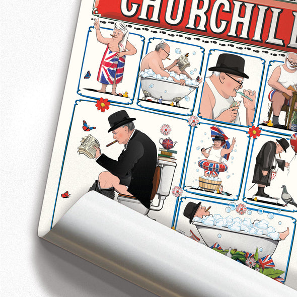 Churchill in the Bathroom, funny toilet poster, wall art home decor print