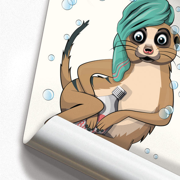 Meerkat Naked in the Bathroom, funny Bathroom poster, wall art home decor print
