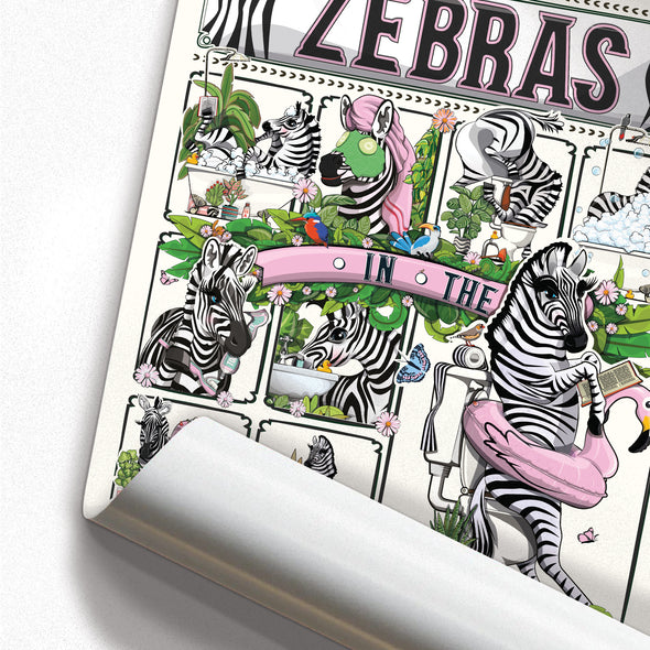 Zebras in the Bathroom, funny toilet poster, wall art home decor print