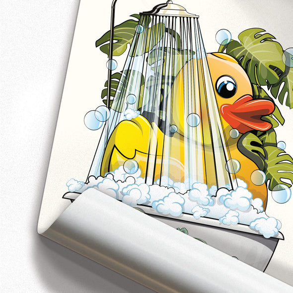 Rubber Duck in the Shower, funny bathroom wall art home decor print