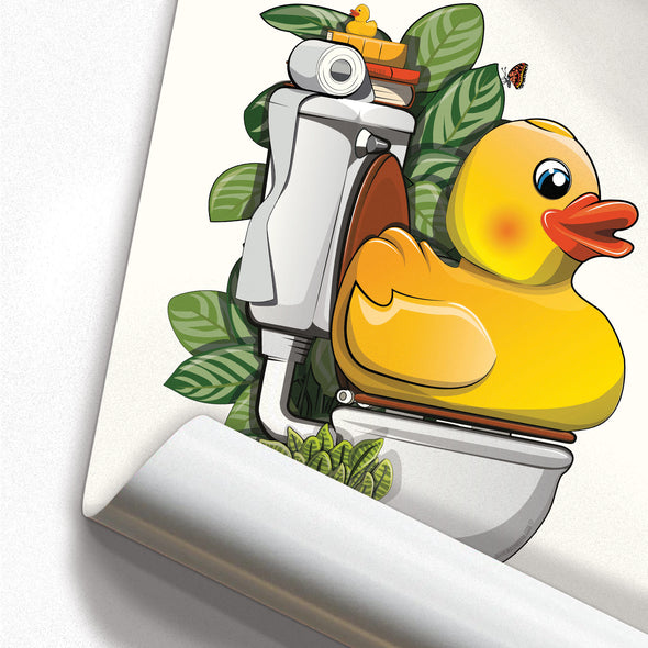 Rubber Duck on the Toilet, funny bathroom wall art home decor print