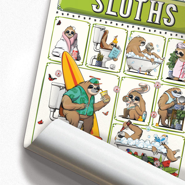 Sloths in the Bathroom, funny toilet poster, wall art home decor print