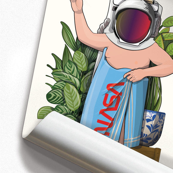 Space Astronaut in Nasa Bath Towel, funny toilet poster, wall art home decor print