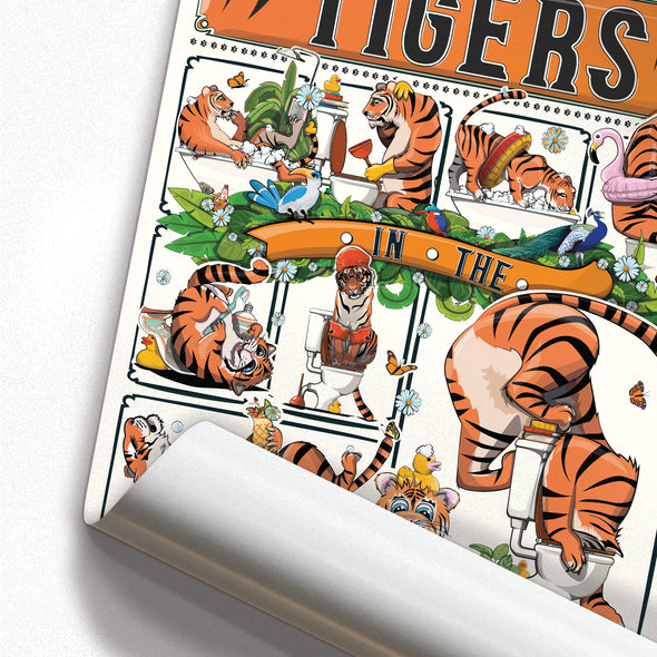 Tigers in the Bathroom, funny toilet poster, wall art home decor print