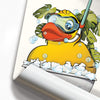 Rubber Duck Enjoying a Bubble Bath, funny bathroom wall art home decor print