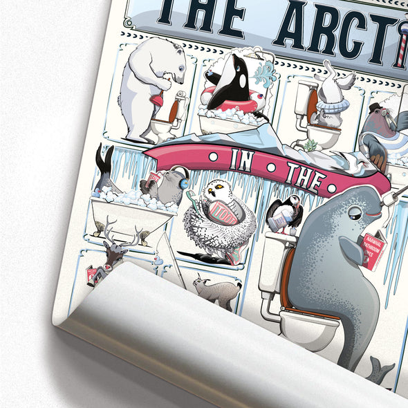 Arctic Animals in the Bathroom, funny toilet poster, wall art home decor print
