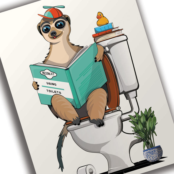 Meerkat on the Toilet, funny Bathroom poster, wall art home decor print