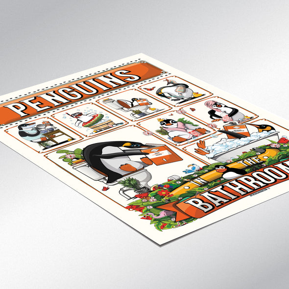 Penguins in the Bathroom, funny Bathroom poster, wall art home decor print