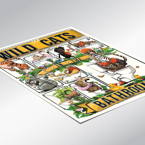 Wild Cats in the Bathroom, funny toilet poster, wall art home decor print