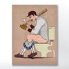 Poster of Baseball player on the toilet. Bathroom wall art Unframed in three sizes 30x40cm, 18x24 inches, or 24x36 inches