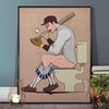 Poster of Baseball player on the toilet. Bathroom wall art Unframed or Framed in three sizes 30x40cm, 18x24 inches, or 24x36 inches