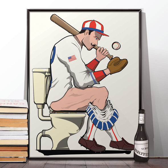 Baseball Player on the toilet Poster
