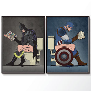 Batman & Captain America bathroom wall art poster set. wyatt9.com