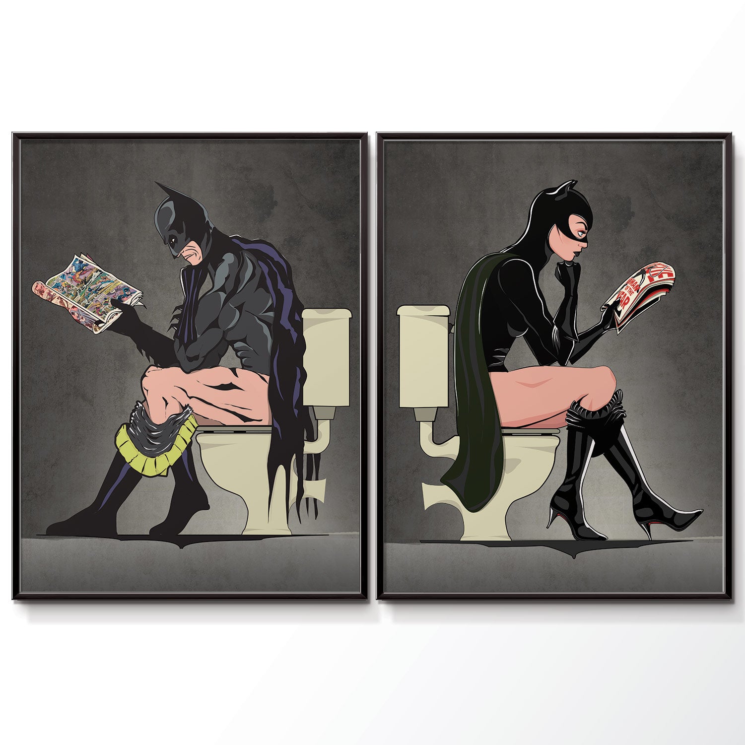 Batman & Cat Woman Bathroom Poster Print Set 