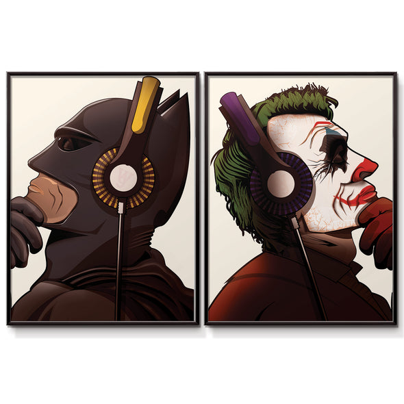 Batman and Joker Headphones poster print - wyatt9.com