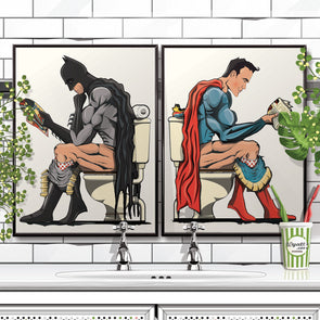 Batman & Superman Bathroom Poster Set
