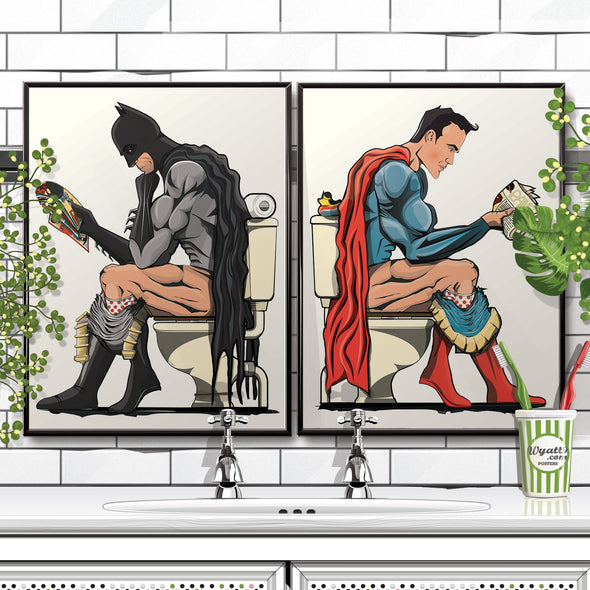 Batman & Superman Bathroom Poster Set