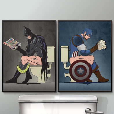 Batman & captain America bathroom wall art poster set. Wyatt9.com