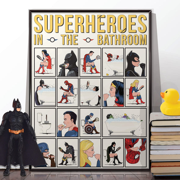Superheroes in the Bathroom Poster Print