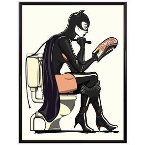 Catwoman or Batwoman Superhero Toilet Bathroom Restroom Poster