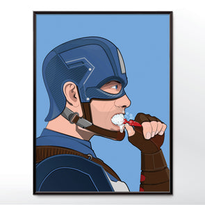 Captain America brushing his teeth bathroom poster wyatt9.com