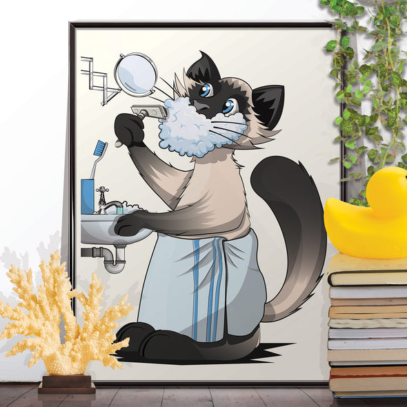 Cat Shaving, Bathroom Poster