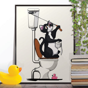 Cat flushing toilet, Bathroom Poster