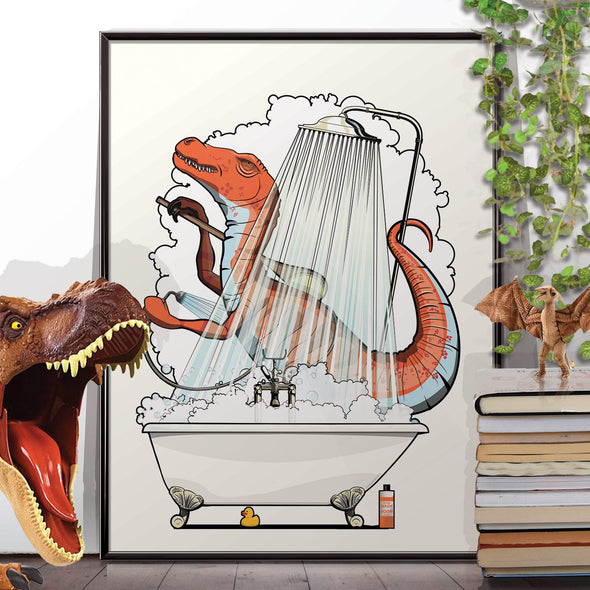Velociraptor in the shower bathroom poster