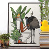 Emu using the toilet, funny bathroom poster, wall art home decor print